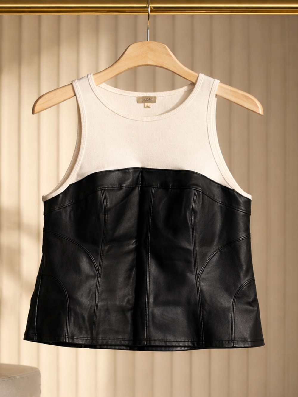 Pilcro Anthropologie Mixed Media Faux Leather Corset Tank Top